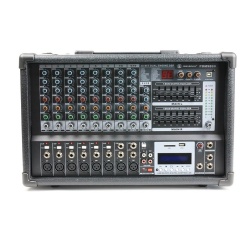 10 Channel Wooden Cabinet Powered Mixer with 32-bit DSP & Double Graphic EQs & Audio Interface & LCD/SD/USB Mp3 Playing